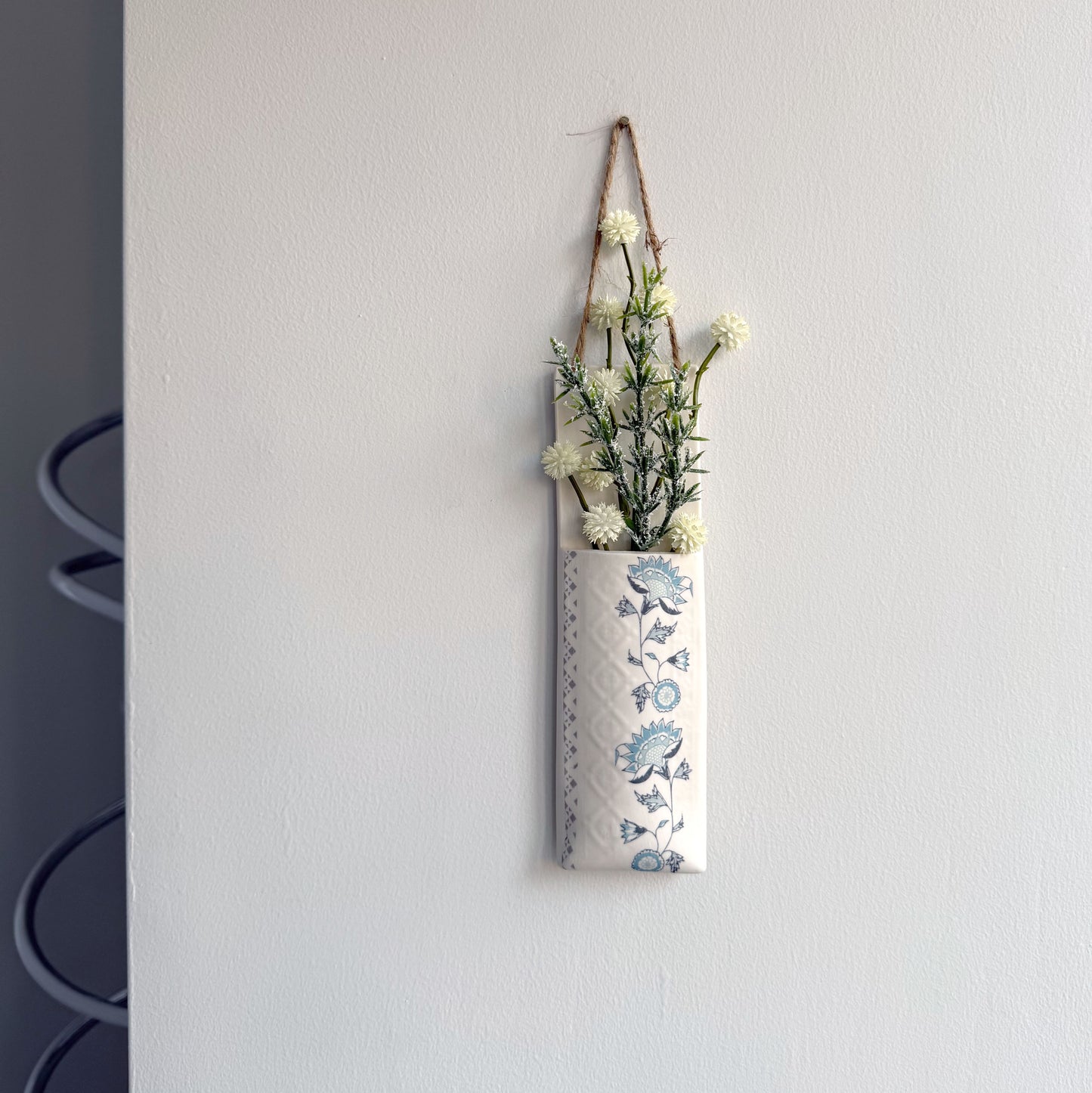 Narrow Wall Hanging Pocket Planter - Blue Fusion Design 2