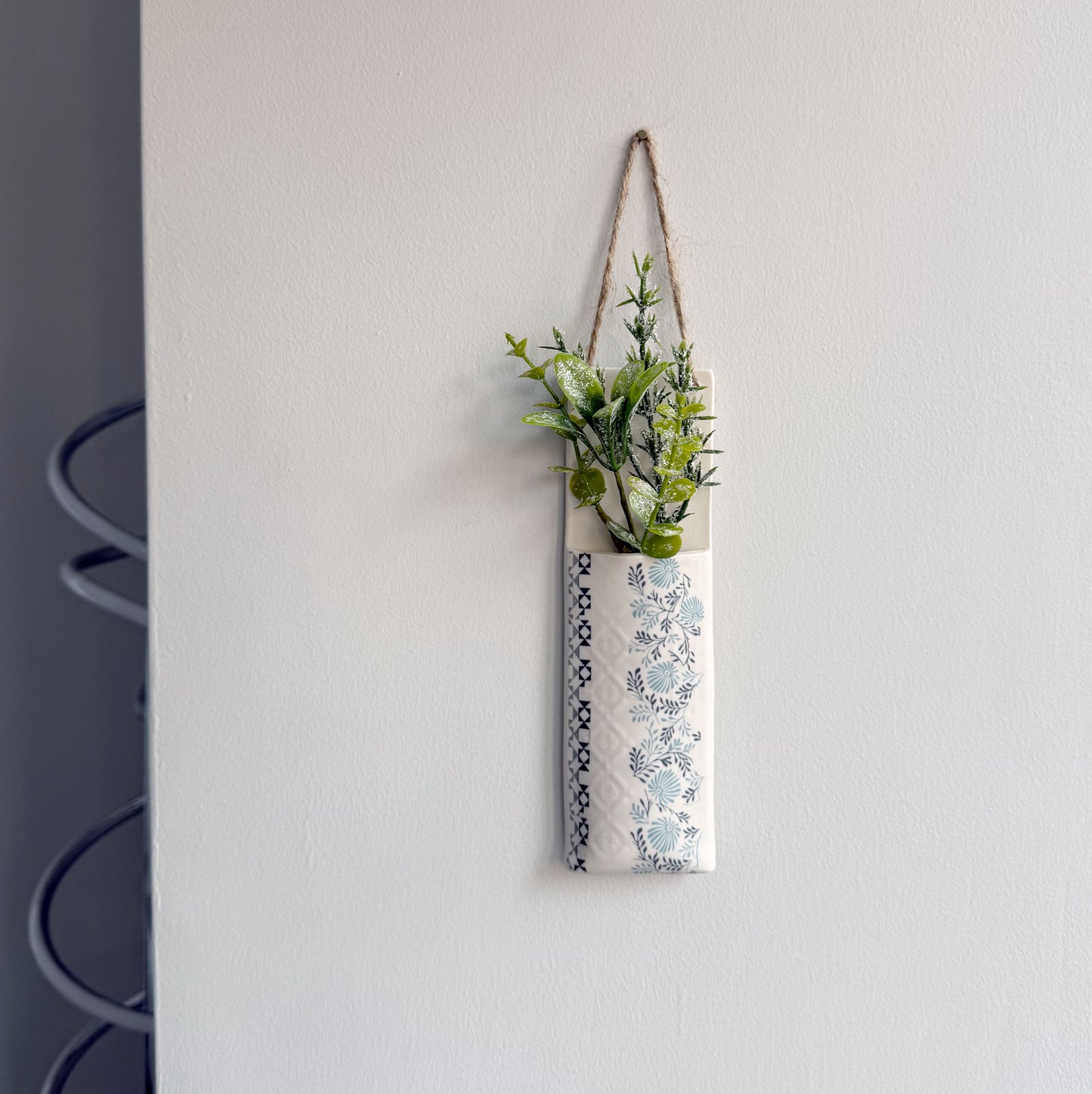 Narrow Wall Hanging Pocket Planter - Blue Fusion Design 1