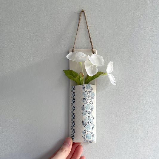 Narrow Wall Hanging Pocket Planter - Blue Fusion Design 1